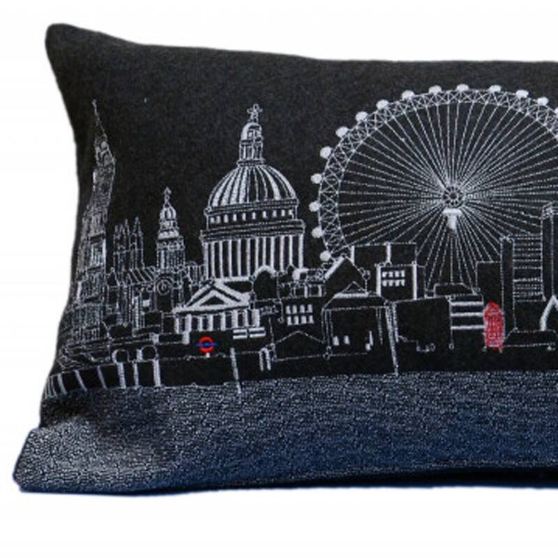 HomeRoots 35" Black London Nighttime Skyline Lumbar Decorative Pillow