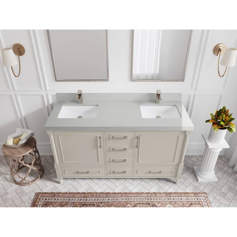Willow Collections 60 in. W x 22 in. D Aberdeen Double Sink Bathroom Vanity with Countertop - 2" Empira White - Fine Grain