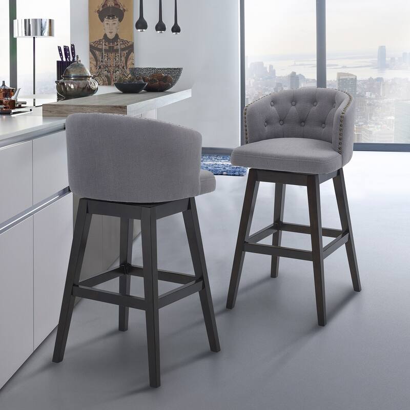 Celine Grey or Tan Upholstered Swivel Bar or Counter Stool