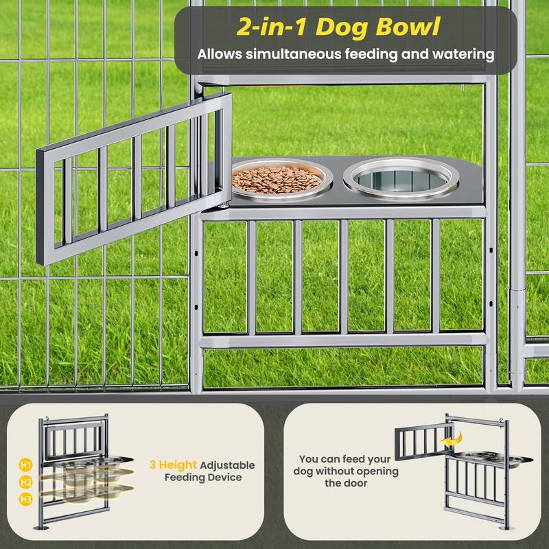 GDF Studio - Ironhaven Pro Outdoor Dog Kennel with Feeding Station