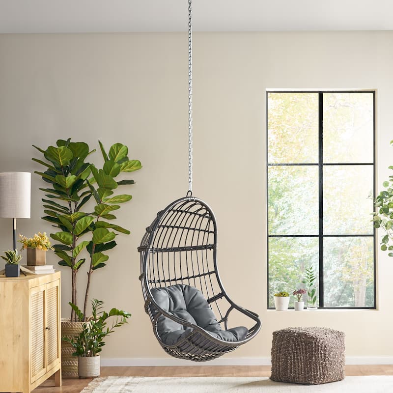 Richards Outdoor/Indoor Wicker Hanging Chair (No Stand) by Christopher Knight Home - Gray + Dark Gray