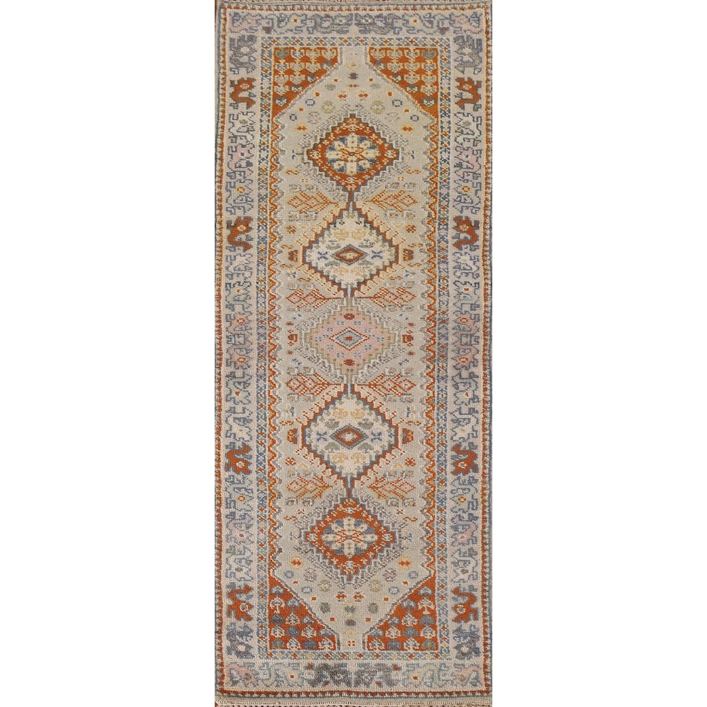 Geometric Heriz Serapi Indian Runner Rug Hand-Knotted Wool Carpet - 2'7"x 7'11"