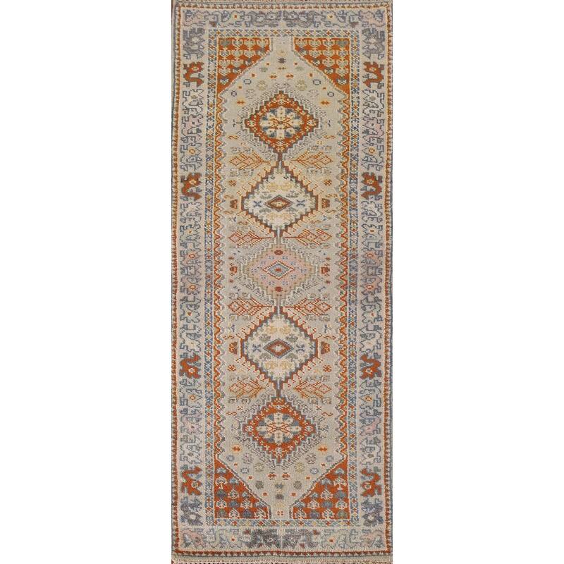 Geometric Heriz Serapi Indian Runner Rug Hand-Knotted Wool Carpet - 2'7"x 7'11"