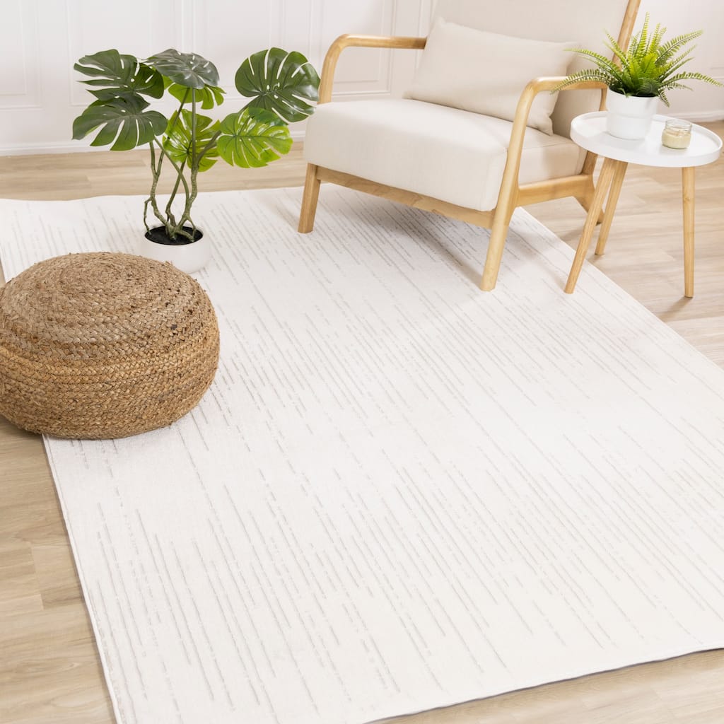 Hudson Collection - White/Grey Modern Lines Area Rug