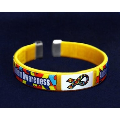 Autism and Asperger Chid Size Ribbon Fabric Bangle Bracelets -Autism Awareness - Silver. Opens flyout.