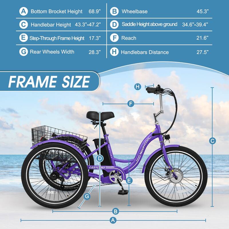 DoCred 24" Adult 7-Speed Electric Tricycles, 3 Wheel Bike Bicycle