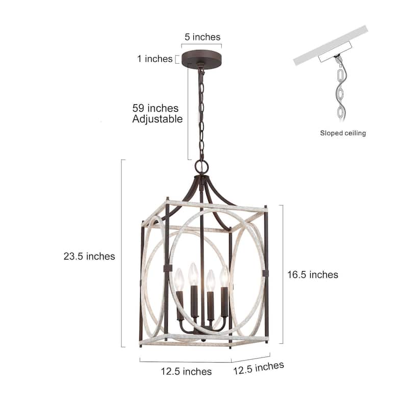 Modern Farmhouse 4-Light Lantern Chandelier Cage Pendant for Kitchen Island