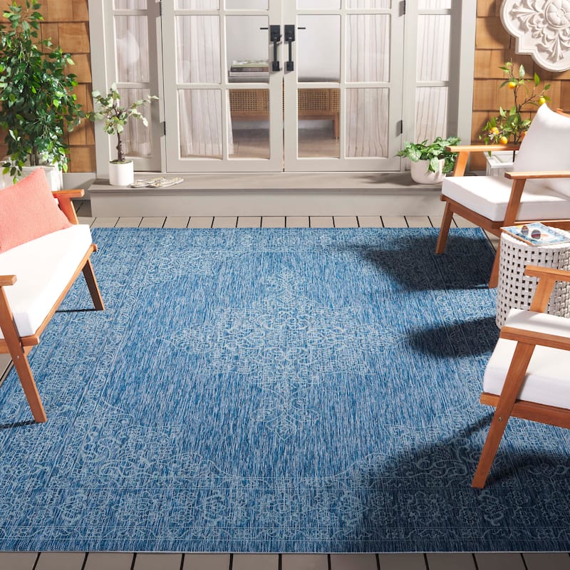 SAFAVIEH Courtyard Zikrija Indoor/ Outdoor Waterproof Patio Backyard Rug - 9' x 12' - Navy/Ivory