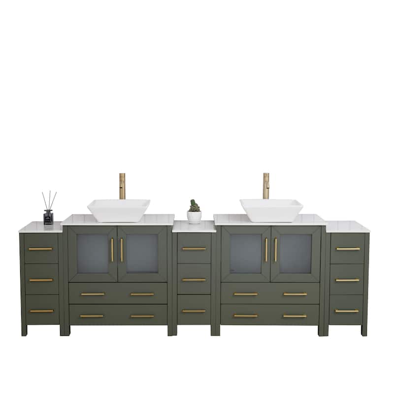 Vanity Art 96-inch Double Sink Bathroom Vanity Set with Engineered Marble Top and Free Mirror - 96 x 18.5 x 36 Inches