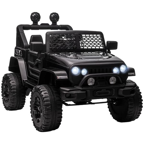 slide 2 of 5, 12V Ride-On Toy Truck with Parental Remote, Spring Suspension, and LED Lights Black