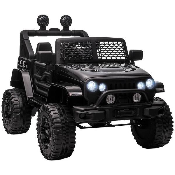 slide 2 of 5, Electric Battery-Powered 12V Kids Ride On Truck with Parent Remote Control, Shock Absorbers, LED Lights, and Smooth Suspension Black