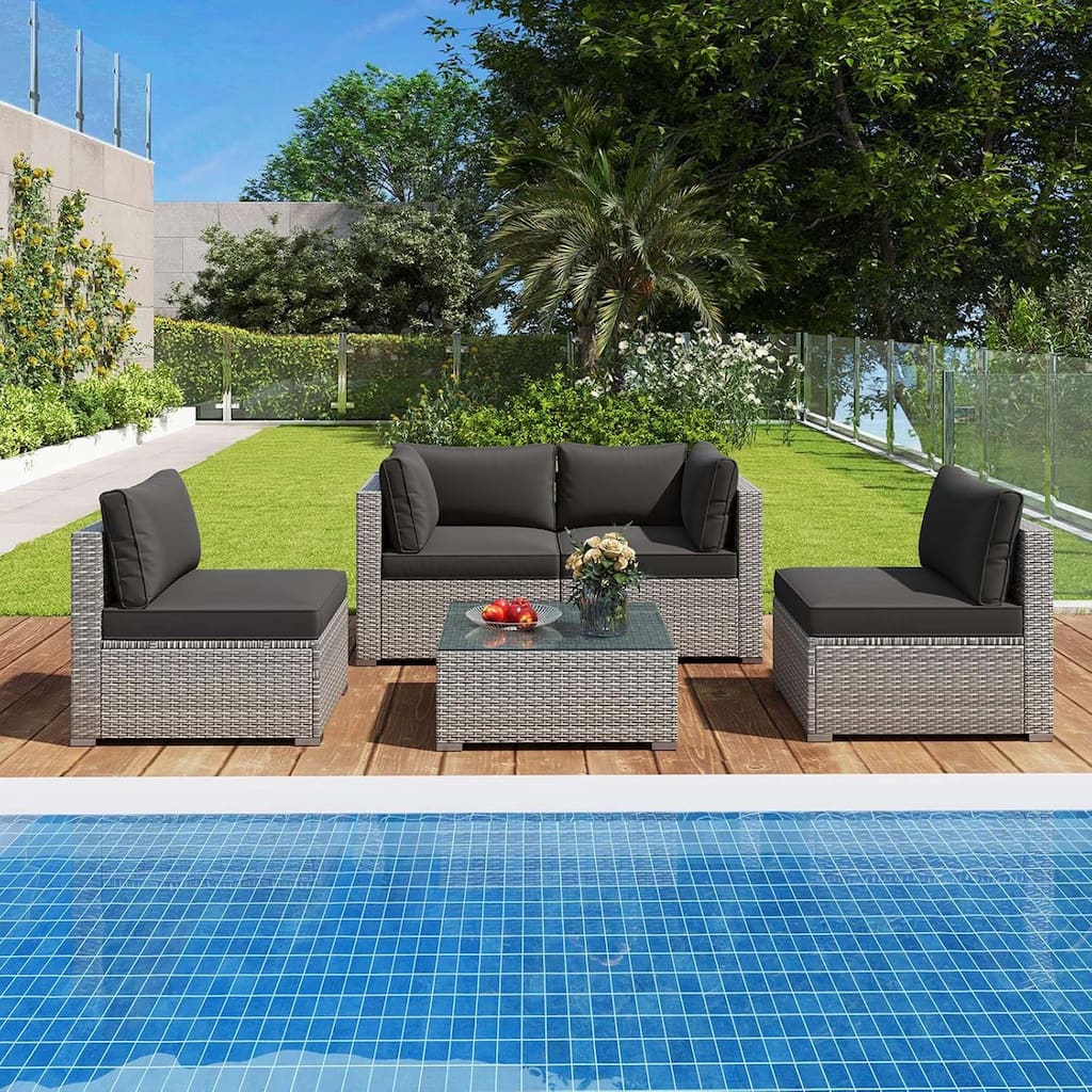 5/10 PCS Patio Furniture Set Rattan Outdoor Sofa w/ Coffee Table Set