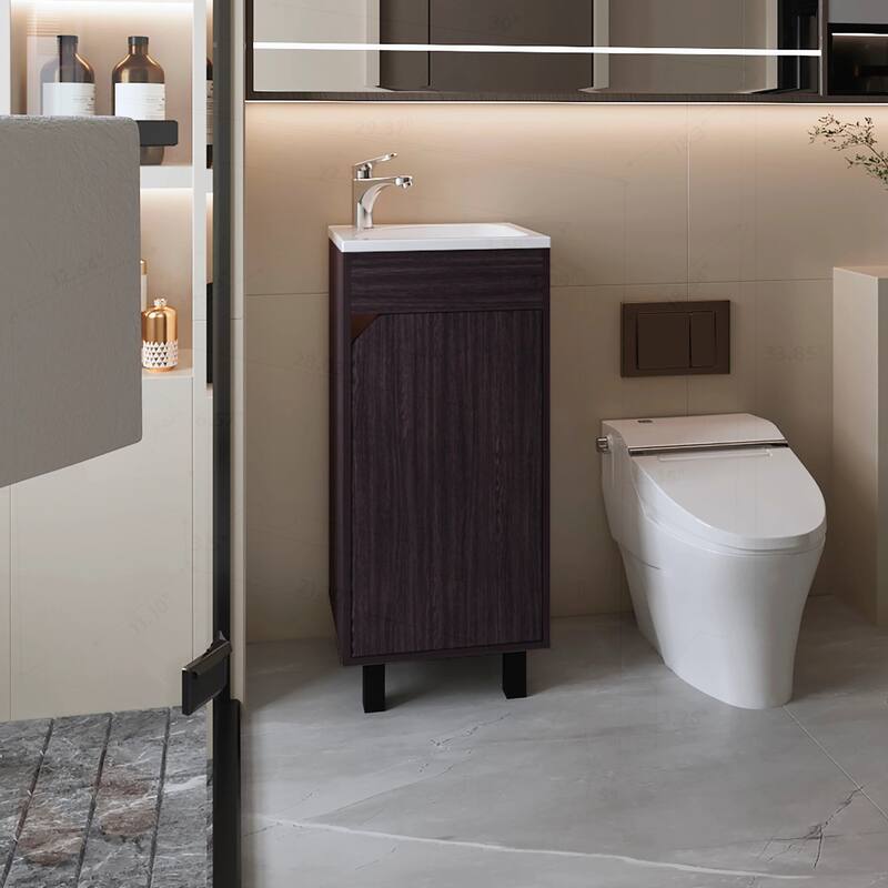 Compact and Stylish Bathroom Vanity with Integrated Sink - Dark Brown