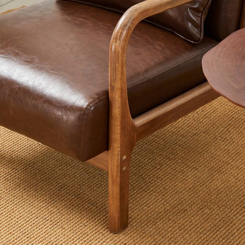 Glitzhome 30.75"H Mid-Century PU Leather Armchair with Ottoman Set