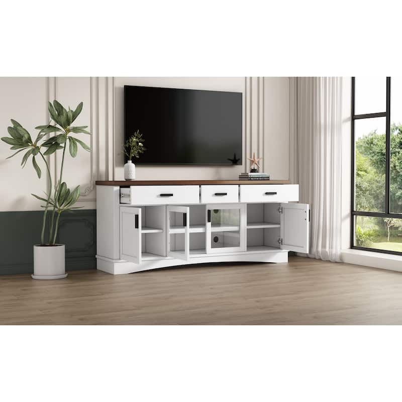 Entertainment Center with Glass Doors, TV Stand with Drawers, Media Console Table with Adjustable Shelves
