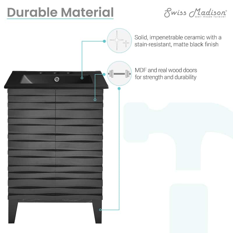 Cascade 24 In. Black Oak Bathroom Vanity With Black, 3-Hole Ceramic Sink Top