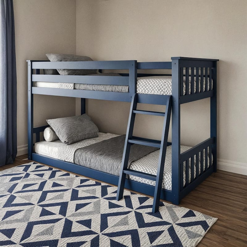 Now Furniture Solid Wood Twin Over Twin Low Bunk Bed with Straight Ladder
