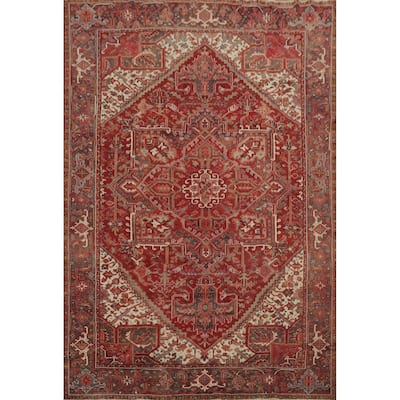 Hand Knotted Oriental 100% Wool Carpet Traditional Medallion Red Heriz Area Rug - 11' 1'' X 9' 1''