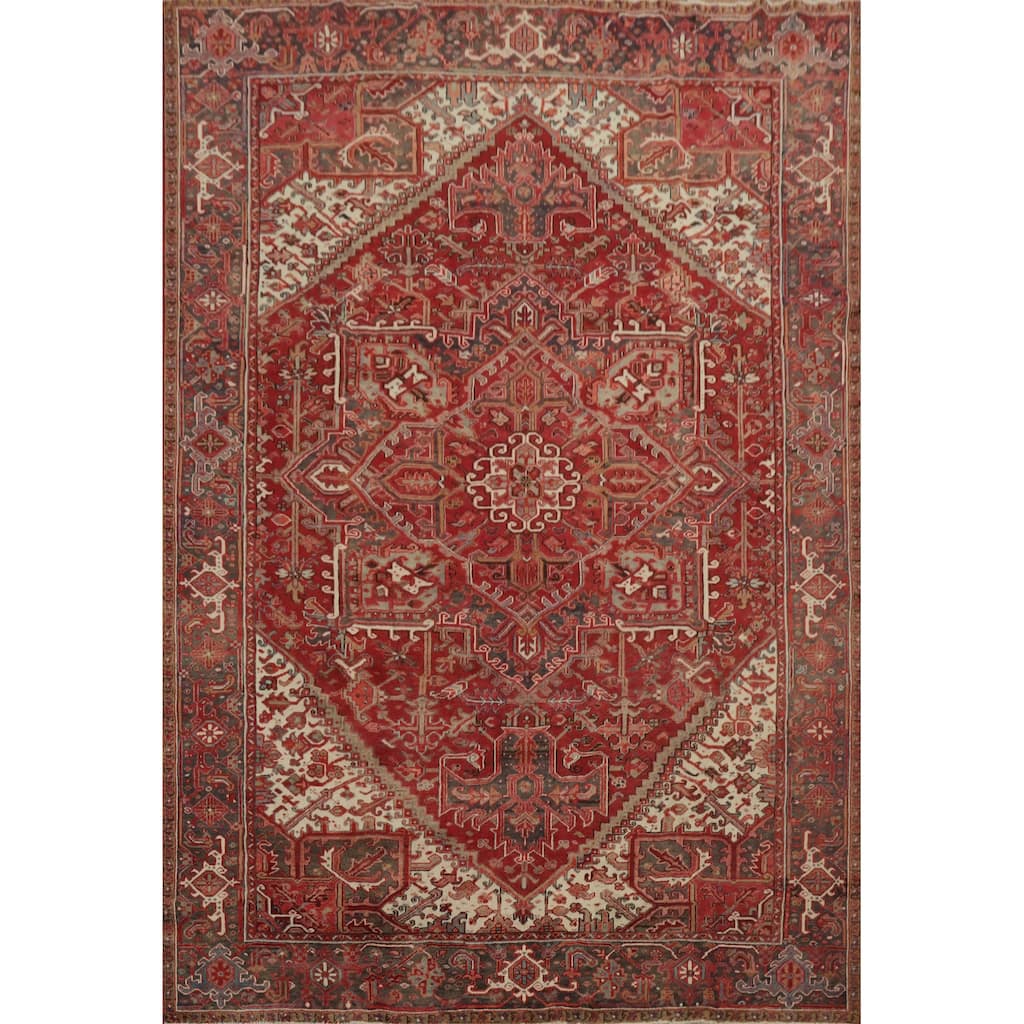 Hand Knotted Oriental 100% Wool Carpet Traditional Medallion Red Heriz Area Rug - 11' 1'' X 9' 1''