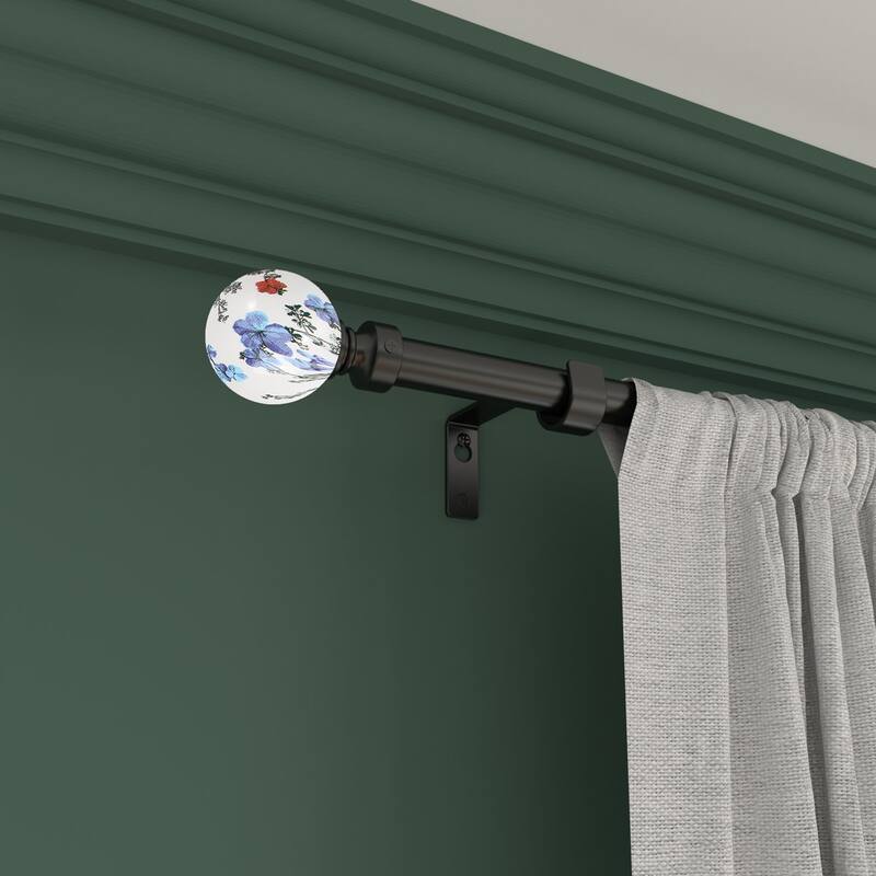 Acroma Adjustable Steel Single Curtain Rod with White Globe Ball Finial.