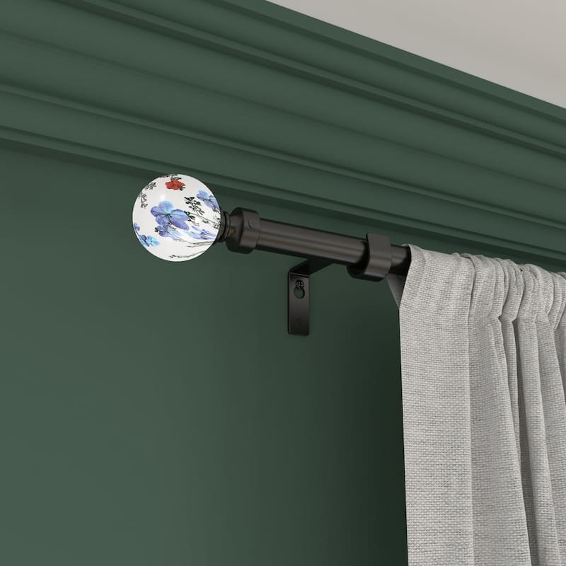 Acroma Adjustable Steel Single Curtain Rod with White Globe Ball Finial - 48 to 84 inches
