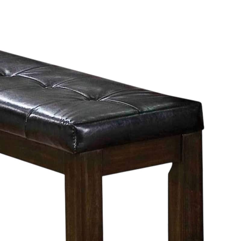 Leatherette Upholstered Tufted Wooden Bench with Chamfered Legs, Brown