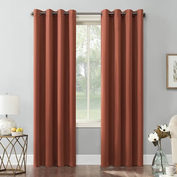 slide 2 of 3, Sun Zero Hayden Energy Saving Blackout Grommet 1-Piece Curtain Panel, Single Panel 54" x 63" - Terracotta