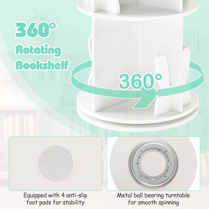 Costway Kids Rotating Bookshelf 2 Tier Freestanding 360° Revolving - See Details