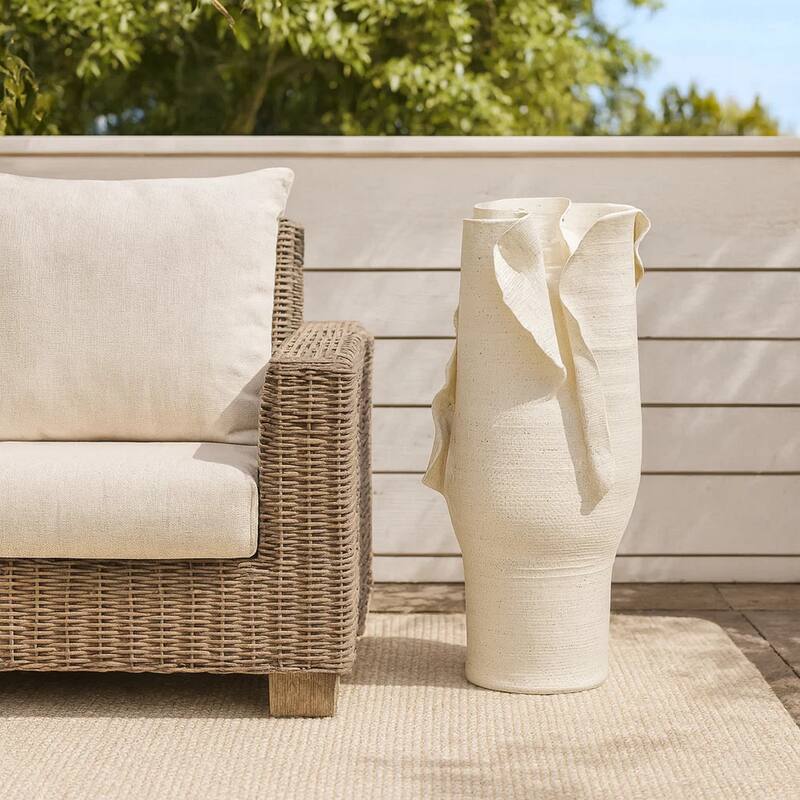 Tio Modern Vase Vessel, Flowing Petal Folds, White Porcelain 19 Inch