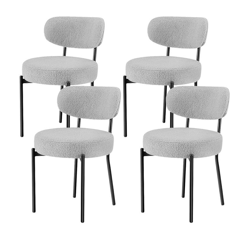 Sherpa Fabric Upholstered Dining Chairs Set with Backrest For Dining Room, Kitchen, Living Room (Set of 4)
