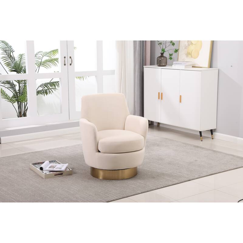 Velvet Swivel Barrel Chair with Gold Base & High-Density Foam