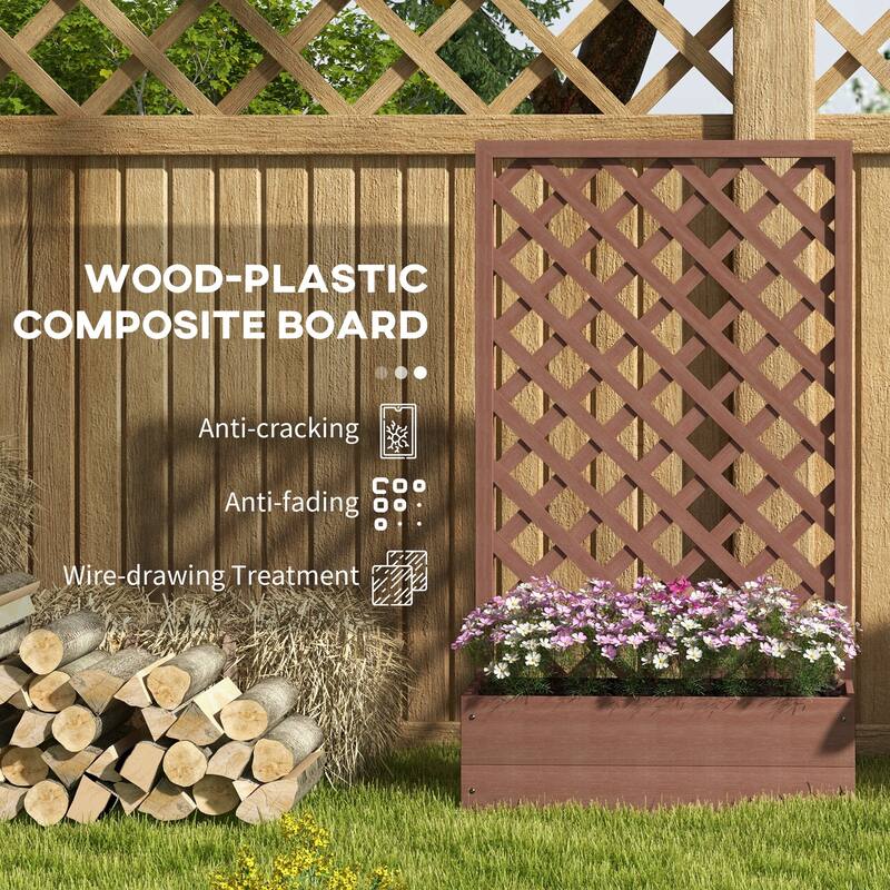 Outsunny Raised Garden Bed with Trellis Lattice, Wood Planter Box with Self Draining Gap, Freestanding Trellis Planter