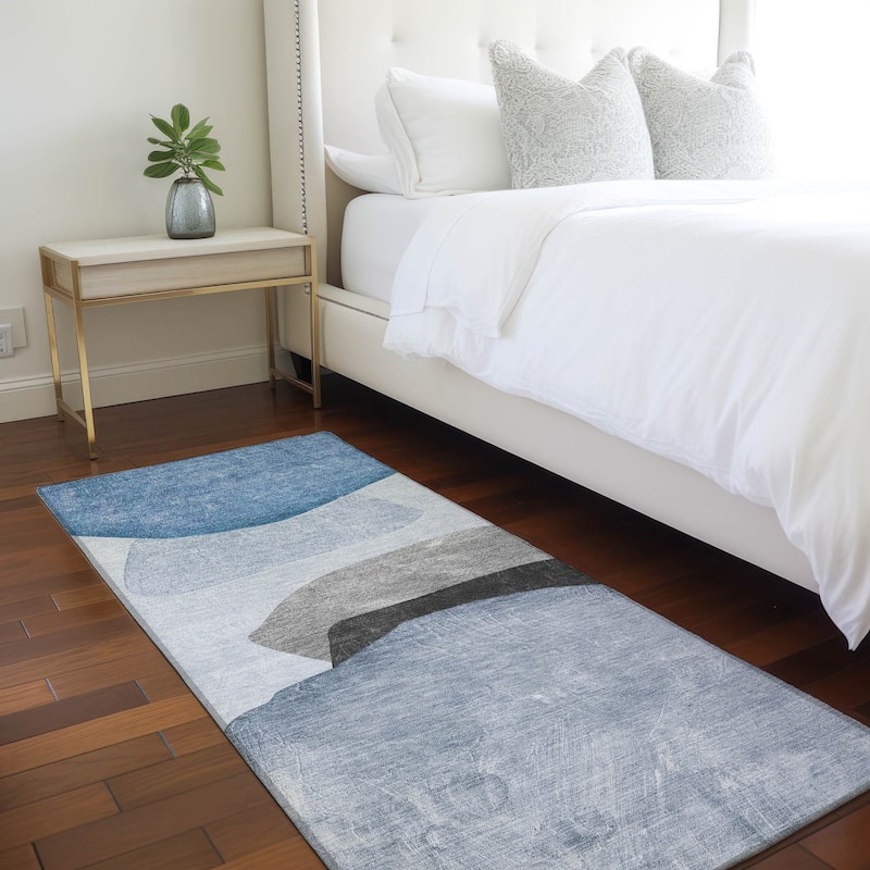 Machine Washable Indoor/ Outdoor Modern Abstract Chantille Rug - Blue - 2'3" x 7'6"