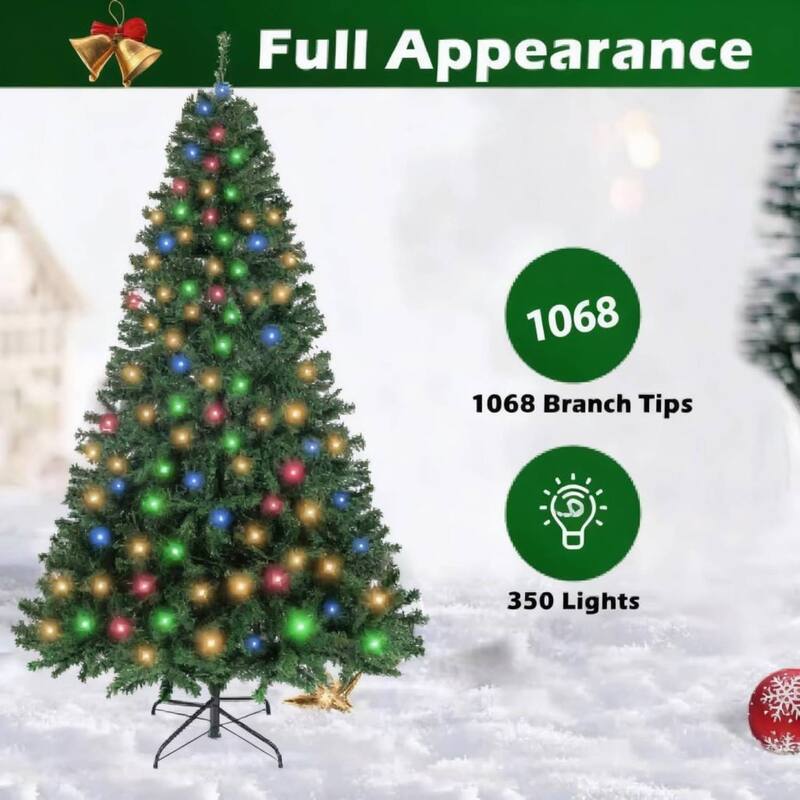 6.5FT Pre-Lit Premium Hinged Xmas Artificial Christmas Tree