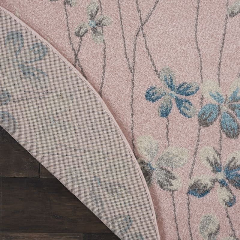 HomeRootsBotanical Leaves Contemporary Round Area Rug - 63' X '63' X '0.5
