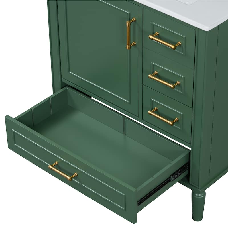 30" Bathroom Vanity with Ceramic Sink Combo, Soft-Close Door Bathroom Storage Cabinet with 3 Drawers