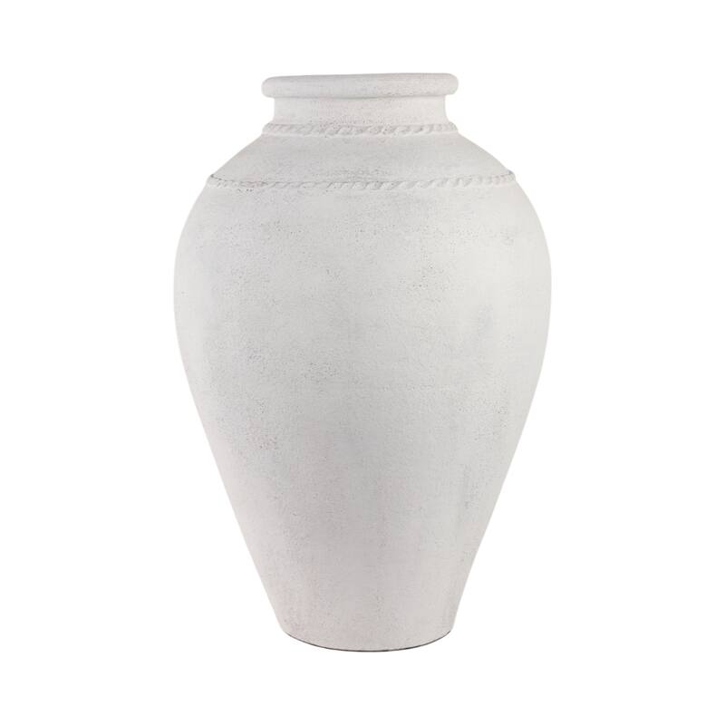 Pottery Terracotta Vase with Sculpted Rim Detail and Textured Surface