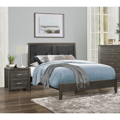 Contemporary Bedroom 3pc Set Bed and Two Nightstands Dark Gray Finish