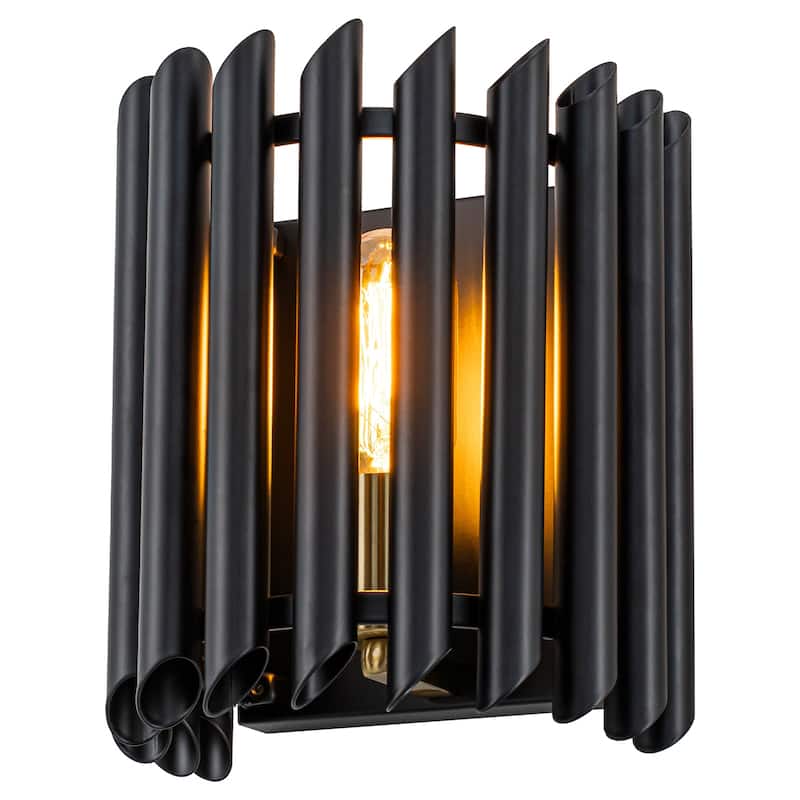 Black Angled Slatted Cylinder Wall Sconce Modern Industrial Light