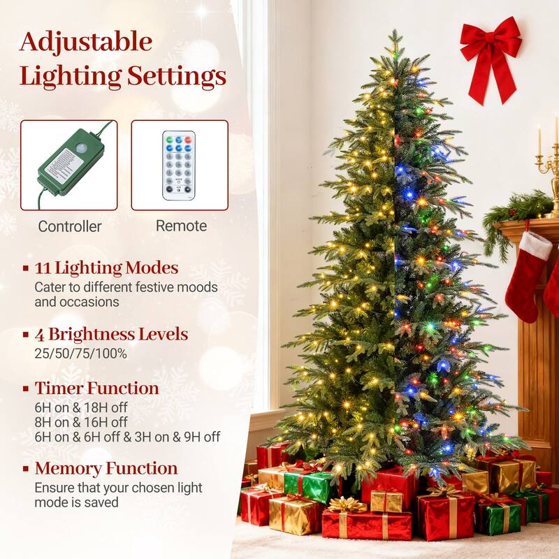 Gymax 7.5 FT Artificial Christmas Tree Pre-lit Xmas Tree w/ 1195