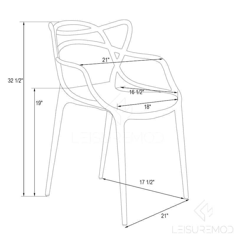 LeisureMod Milan Modern Intertwined Design Dining Side Chair Set of 4