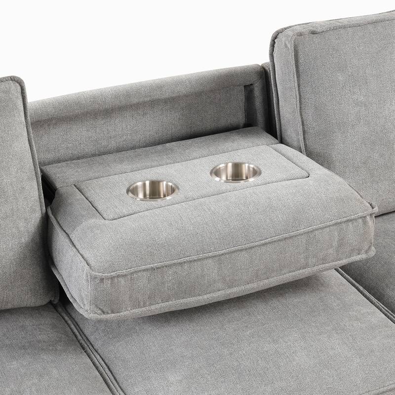 Sleeper Sectional Sofa with Storage Space,USB port,2 cup holders on Back Cushions