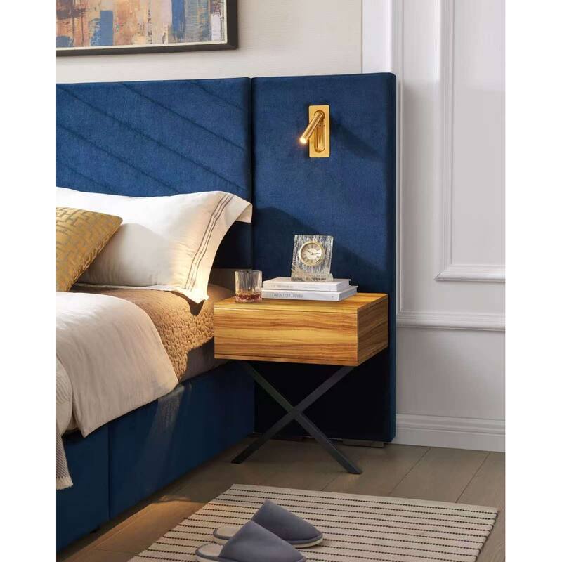 Velvet Upholstered Bed Frame, Wingback Headboard Platform Bed with LED Side Lights & Nightstands, No Box Spring Needed