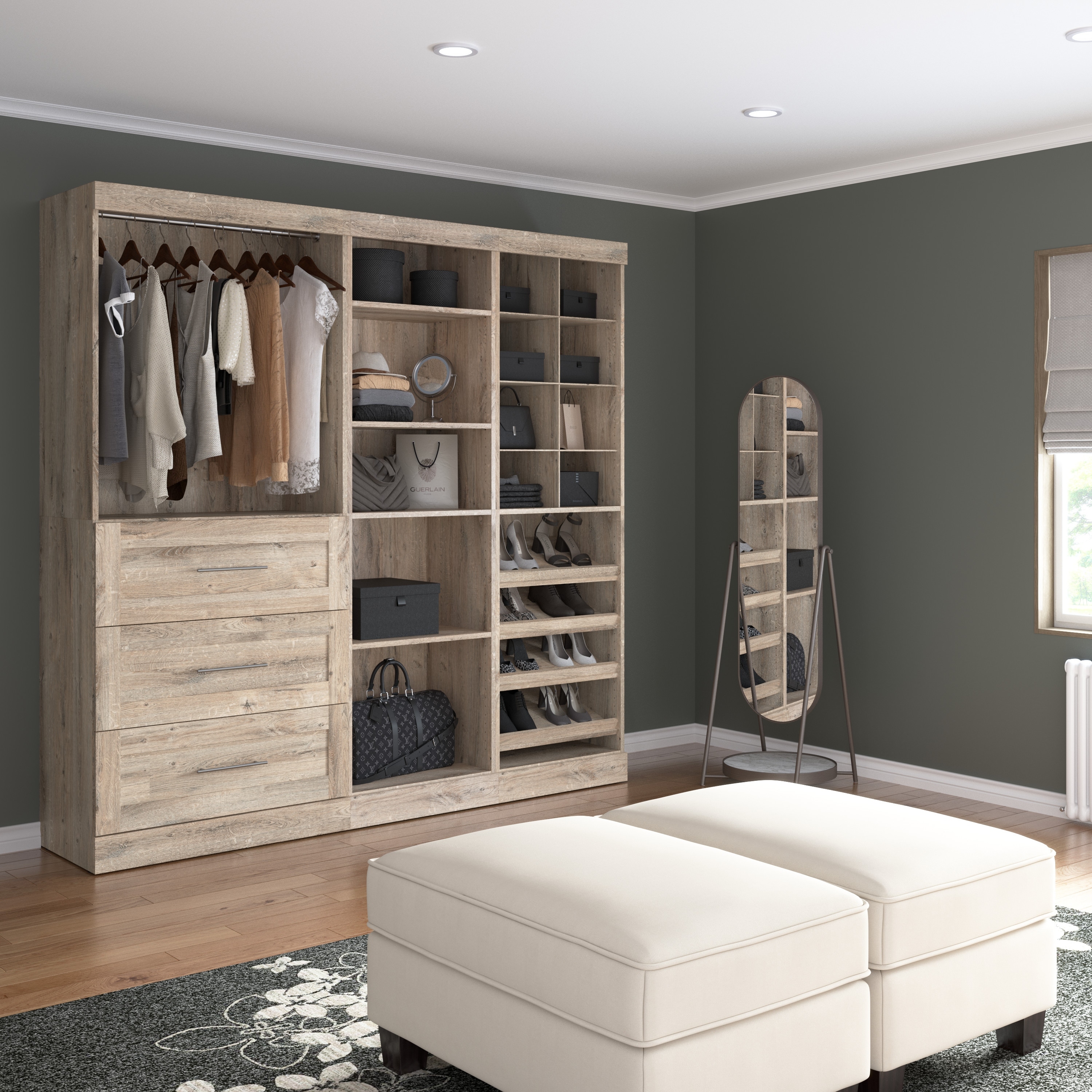 Bedroom Wardrobe Cabinet Storage Closet Organizer in Medium Oak