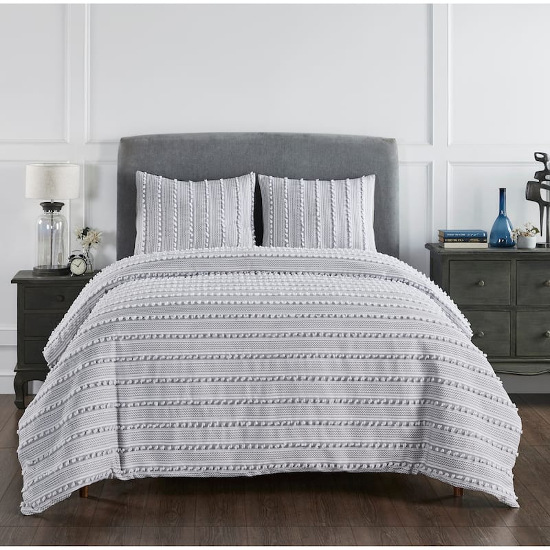 Better Trends Angelique Comforter Set 100% Cotton Tufted Soft Plush Chenille Elegant Stripes Machine Washable & Tumble Dry
