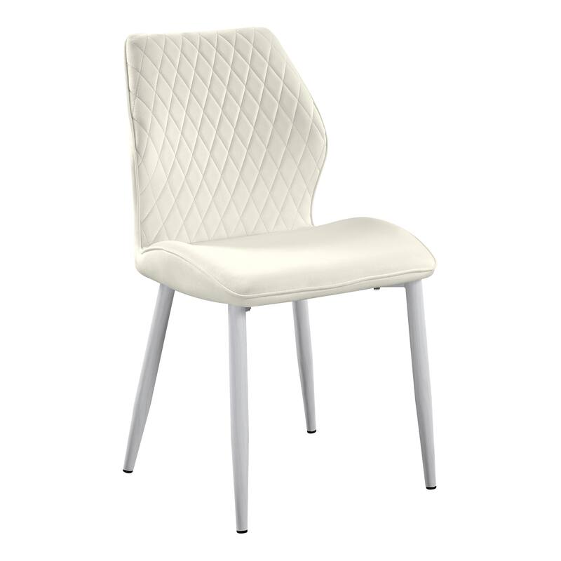 Beige Velvet Upholstered Dining Chair with White Metal Legs Set of 2