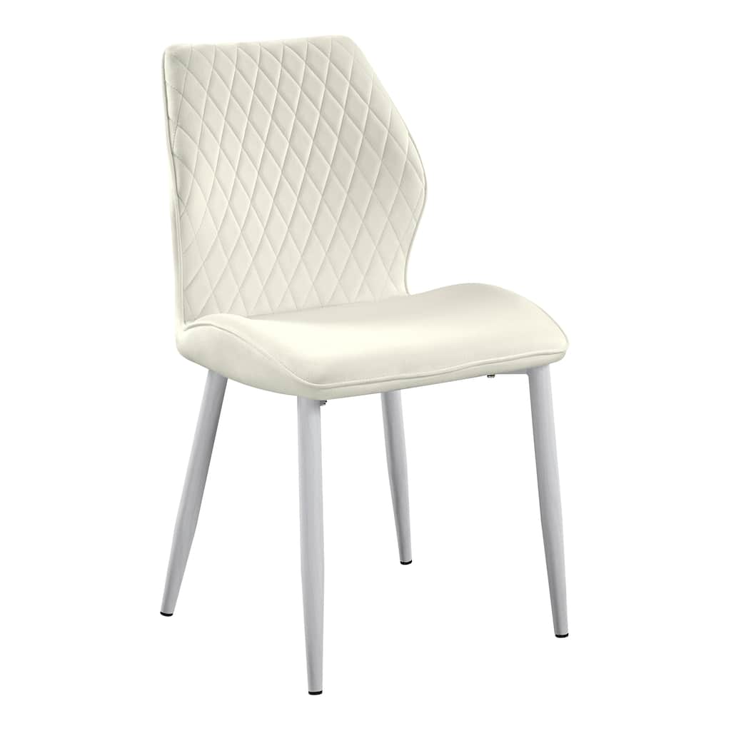 Beige Velvet Upholstered Dining Chair with White Metal Legs Set of 2