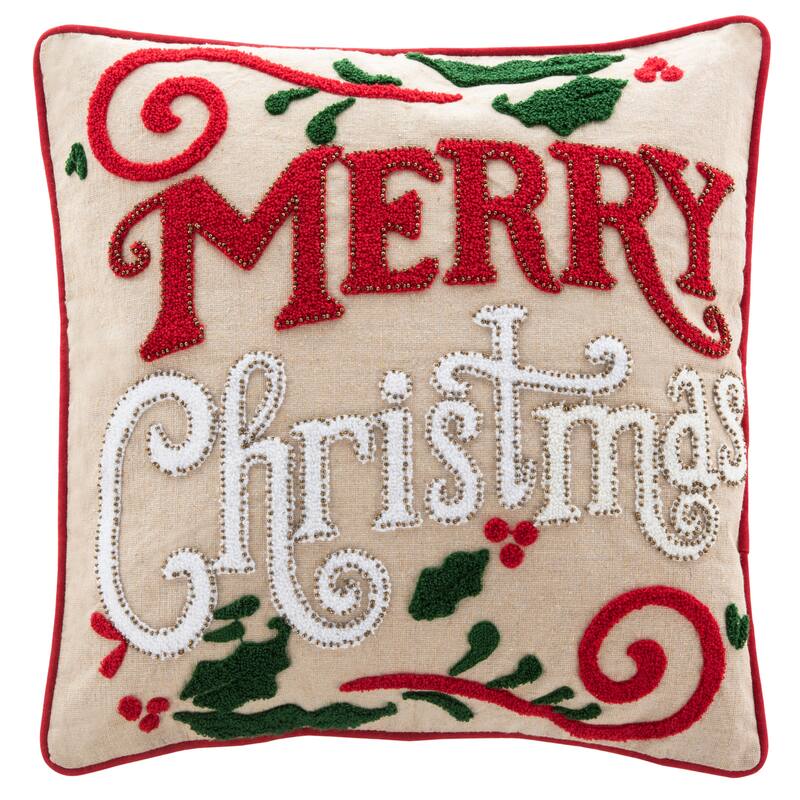 SAFAVIEH Holiday Kontxesi Merry Merry Green/Red/Beige Decorative Pillow
