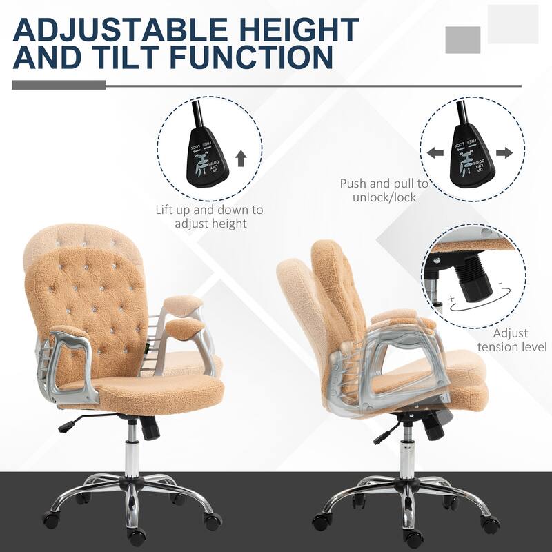 Teddy Home Office Chair with Button Tufted Design, Adjustable Height, and Swivel Wheels for Desk or Study
