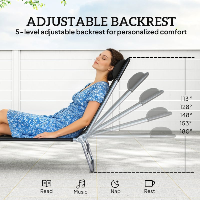 Outsunny Folding Chaise Lounge Pool Chairs, Set of 2 Outdoor Sun Tanning Chairs with Pillow, Six-Position Reclining Back